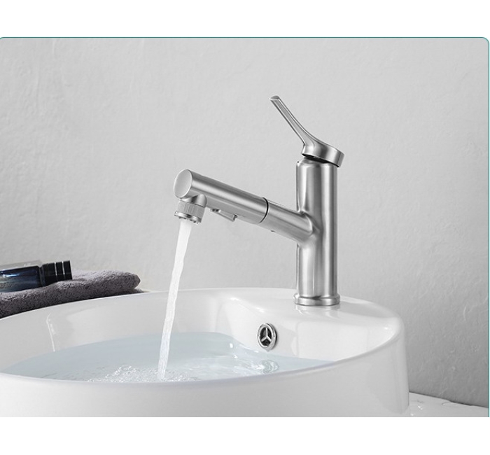 TB2005 -304 stainless steel cold and hot pull-out type faucet for washbasin with water spray mouth wash function