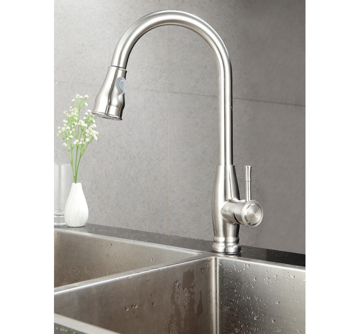 TB2007 - Brass pull-out single hole faucet for hot and cold water sinks